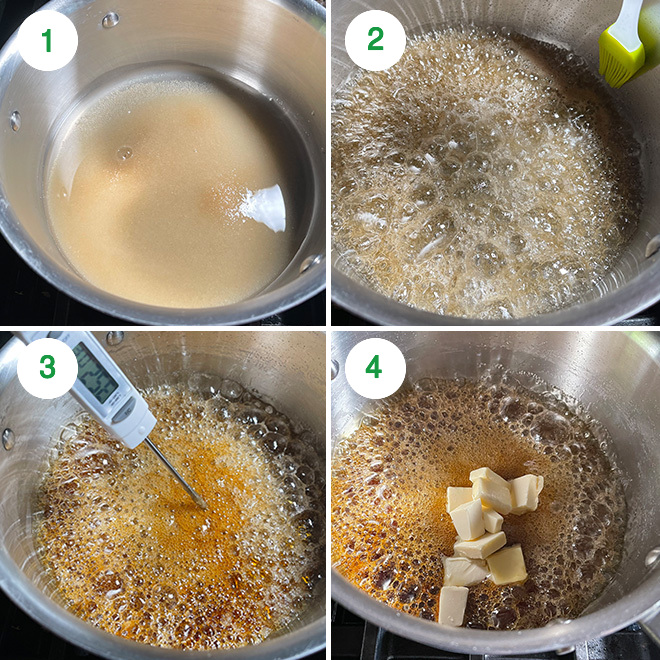 step by step picture collage of making salted caramel burfi