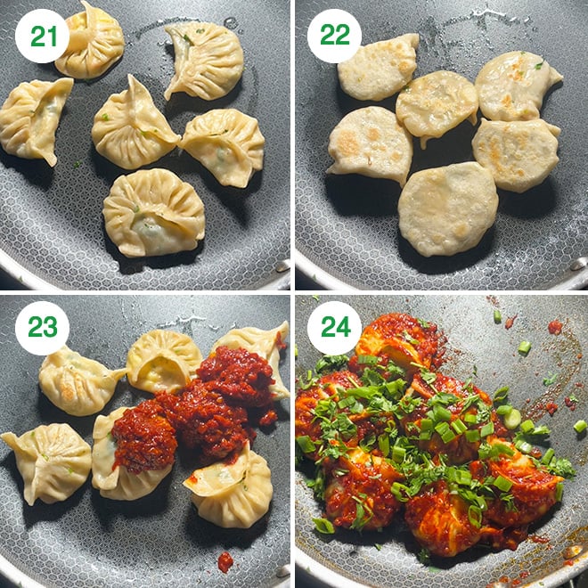 step by step picture collage of making schezwan paneer momos