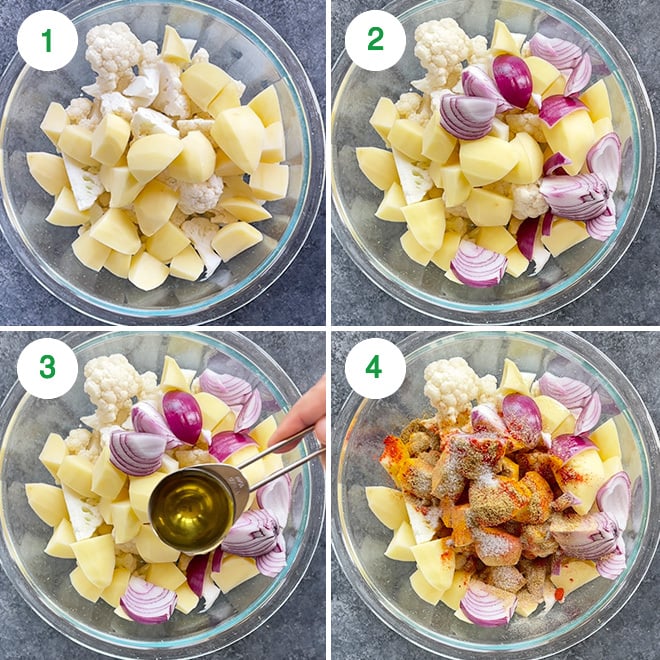 step by step picture collage of making aloo gobi in air fryer