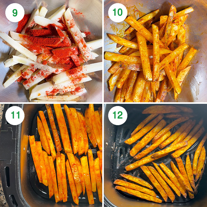 step by step picture collage of making masala fries in air fryer