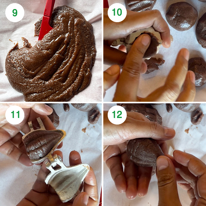 step by step picture collage of making chocolate modak