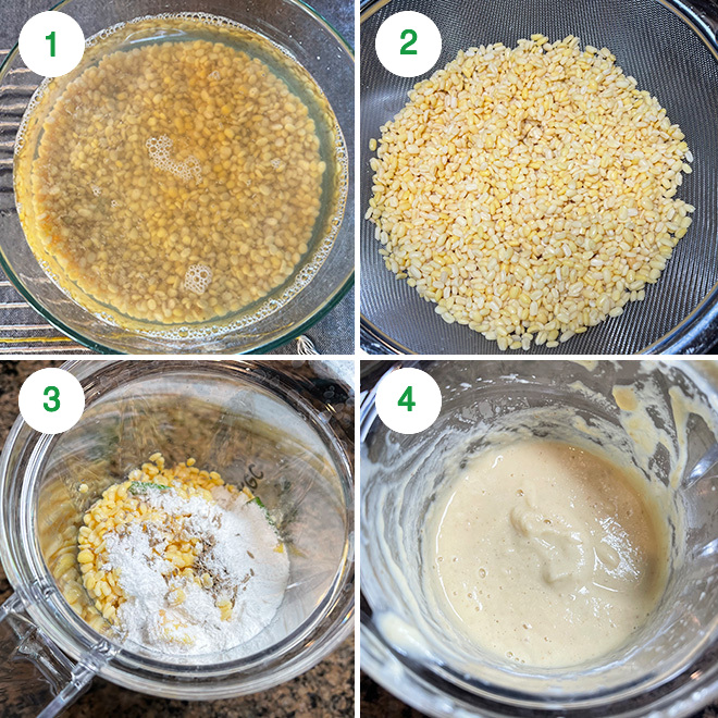 step by step picture collage of making moong dal dosa