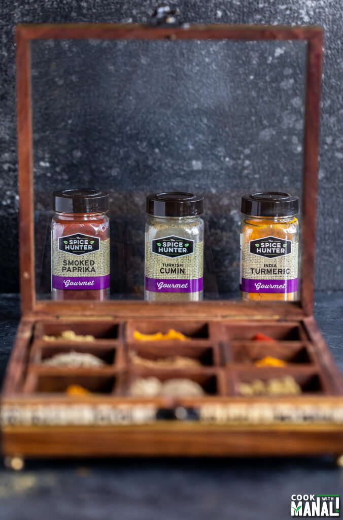 spices arranged on a board