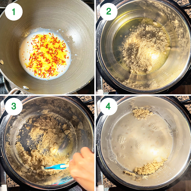 step by step picture collage of making badam halwa in instant pot