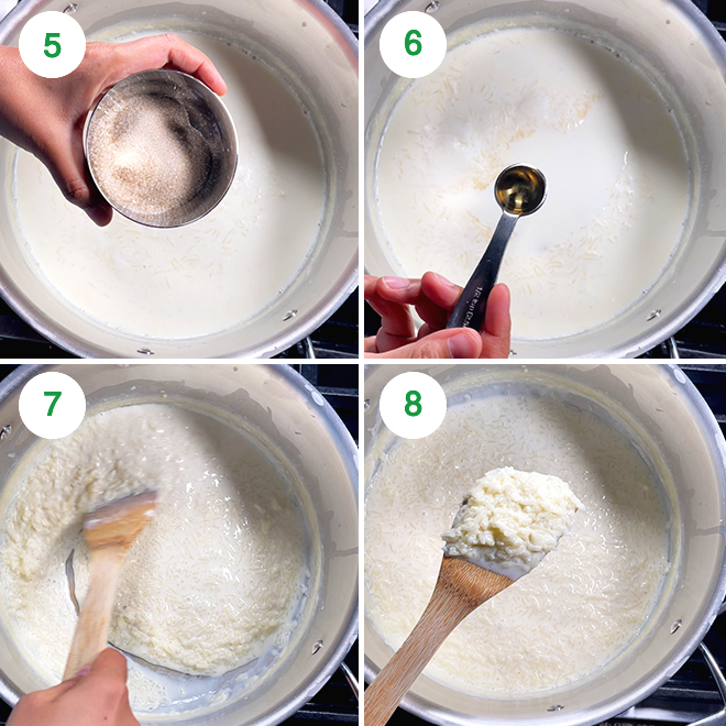 step by step picture collage of making butterscotch kheer