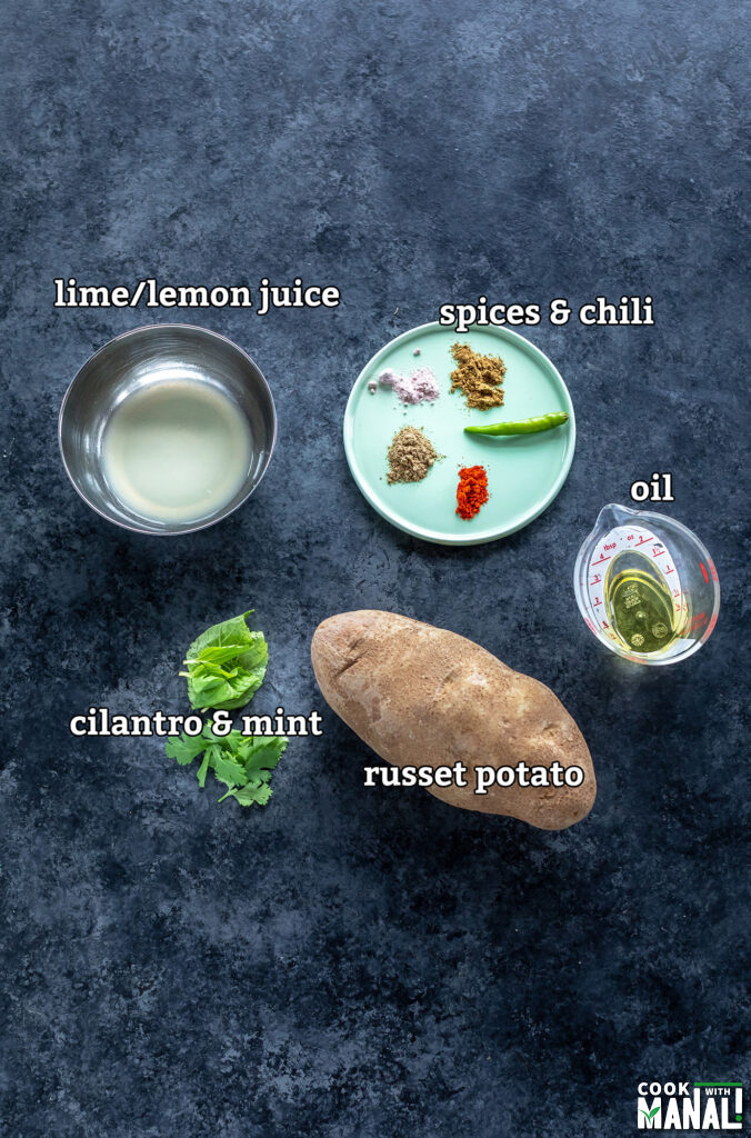 ingredients for Delhi style Aloo Chaat arranged on a board