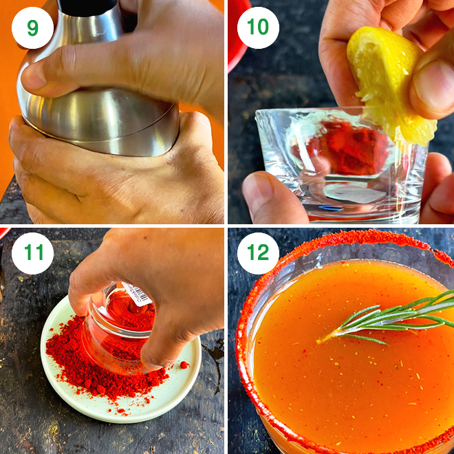 step by step picture collage of making orange rosemary mocktail