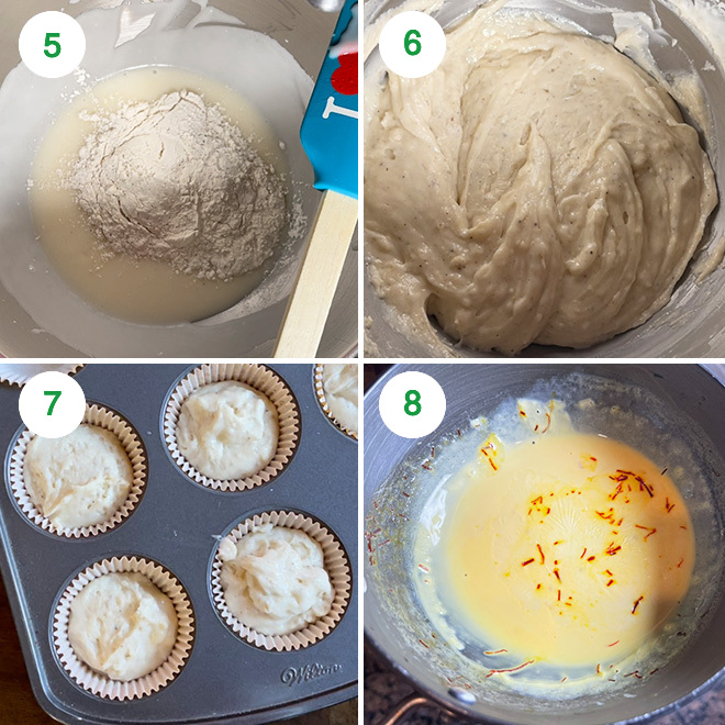 step by step picture collage of making rabdi jalebi cupcakes