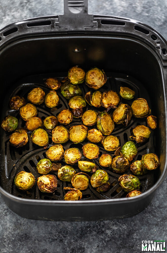 roasted brussel sprouts placed in air fryer