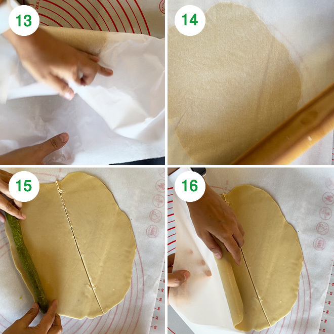 step by step picture collage of making kaju pista roll