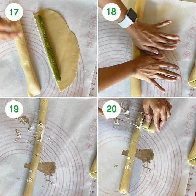 step by step picture collage of making kaju pista roll