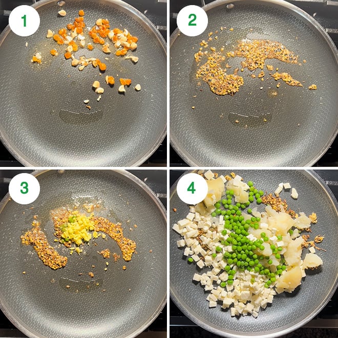 step by step picture collage of making samosa pinwheels using puff pastry