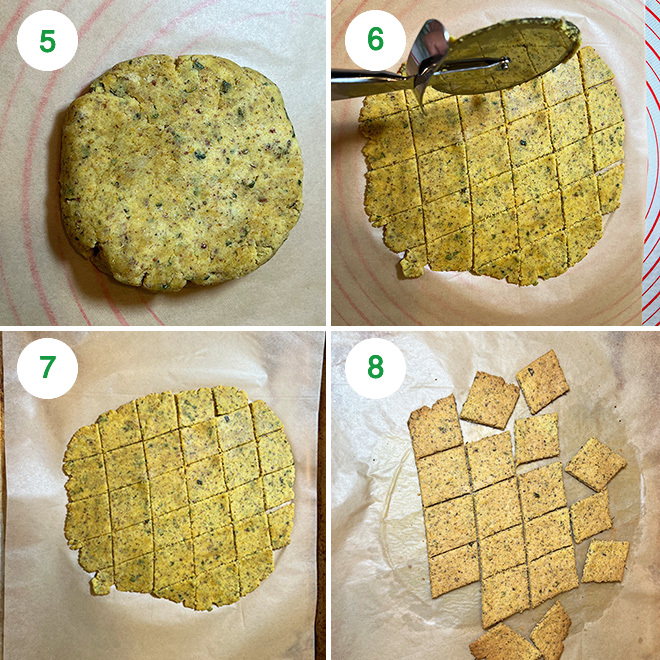step by step picture collage of making almond flour masala crackers