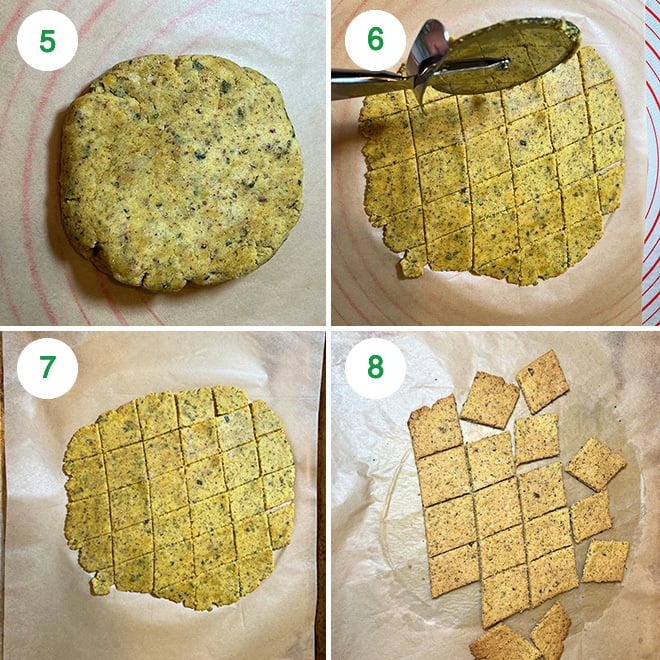 step by step picture collage of making almond flour masala crackers