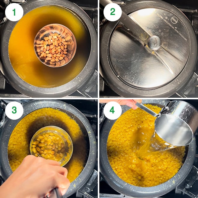 step by step picture collage of making gujarati dal at home