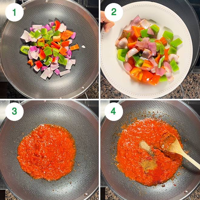 step by step picture collage of making quick 15 min kadai paneer