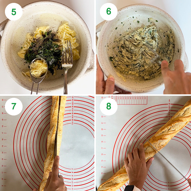 step by step picture collage of making garlic bread in air fryer