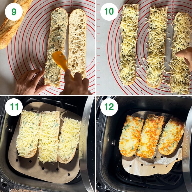 step by step picture collage of making garlic bread in air fryer