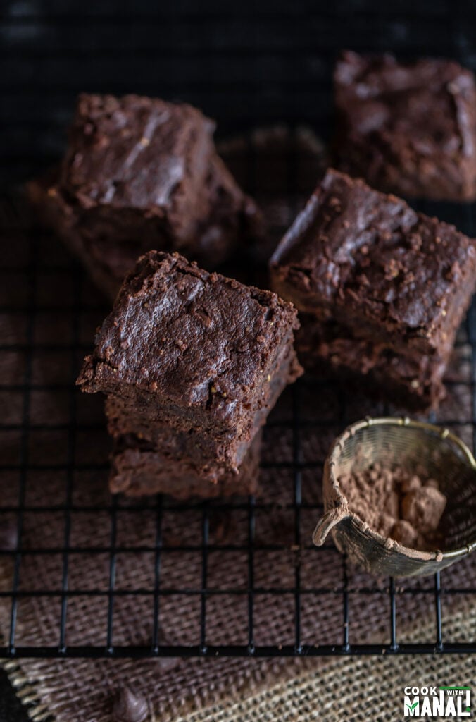 brownies arranged on a cooling rack