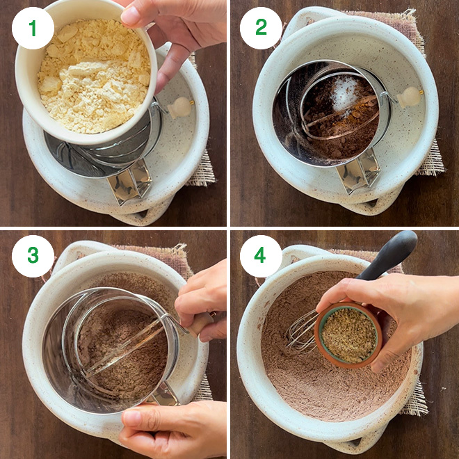 step by step picture collage of making besan brownies