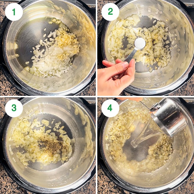 step by step picture collage of making rigatoni pasta in Instant Pot