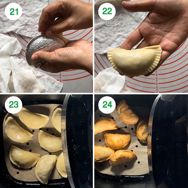 step by step picture collage of making gujiya in air fryer