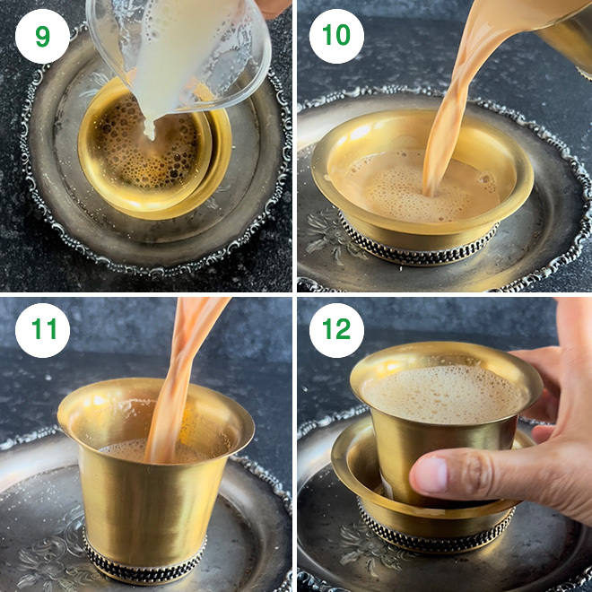 step by step picture collage of making filter coffee at home