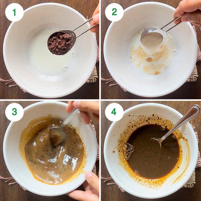 step by step picture collage of making cold coffee