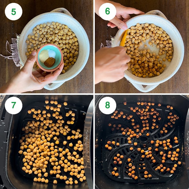 step by step picture collage of making crispy chickpeas in air fryer