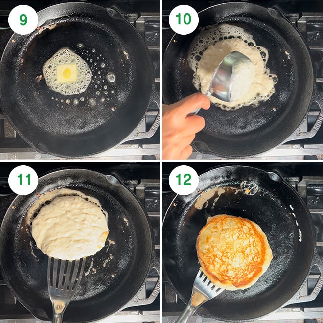 step by step picture collage to make eggless pancakes