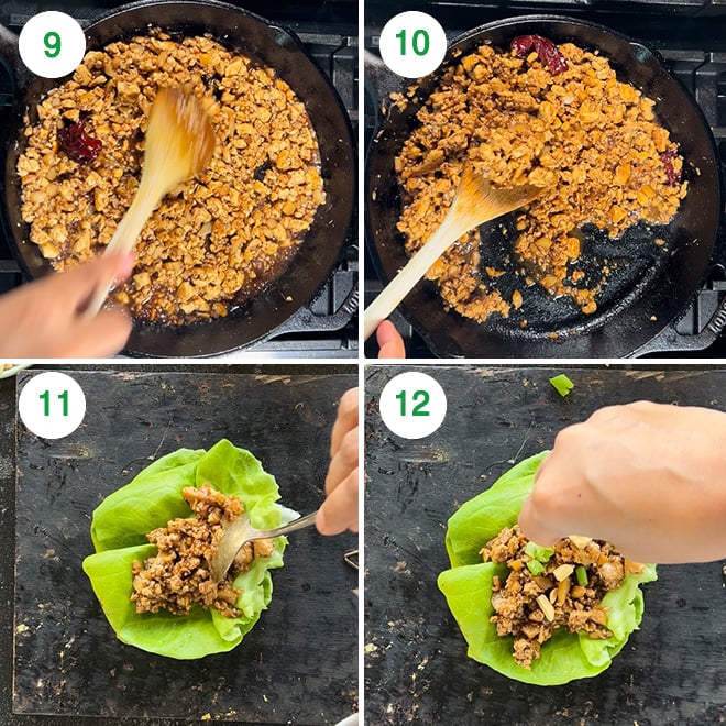 step by step picture collage of making tofu lettuce wraps