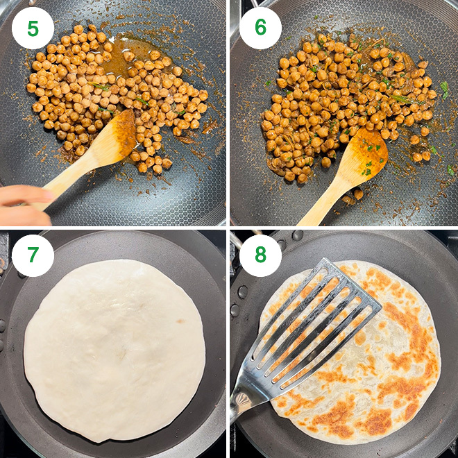 step by step picture collage of making chana kathi rolls