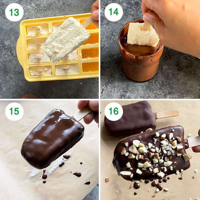 step by step picture collage of making choco bar ice cream at home