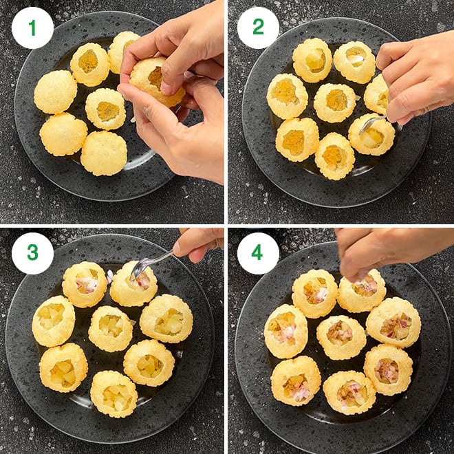 step by step picture collage of making dahi puri