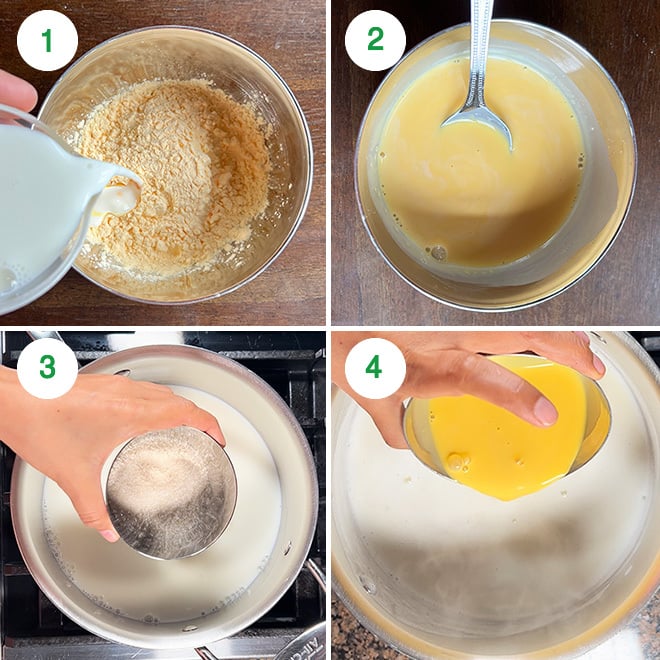 step by step picture collage of making fruit custard icebox cake