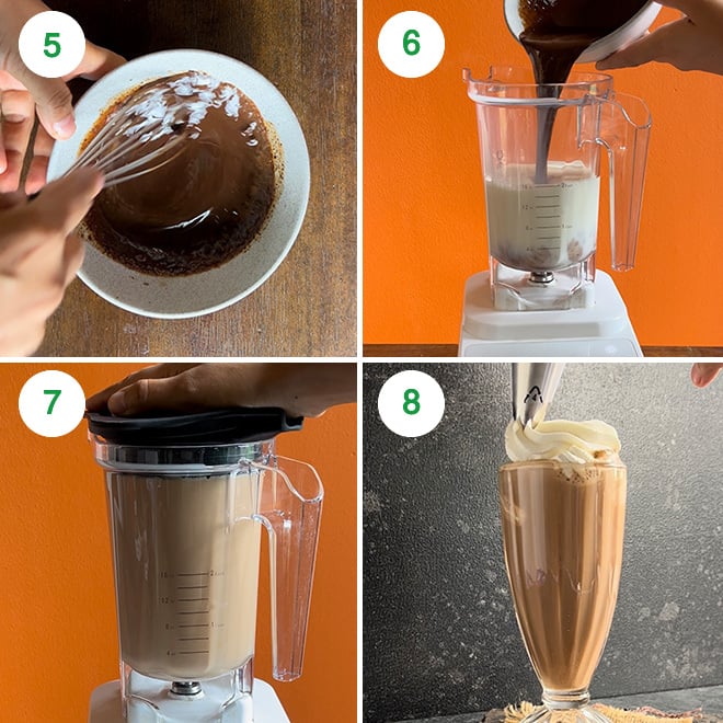 step by step picture collage of making iced mocha