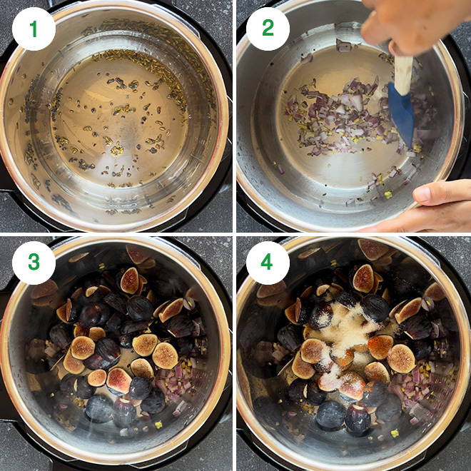 step by step picture collage of making fig chutney