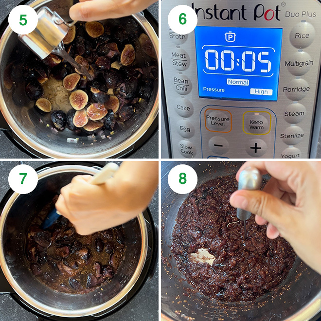 step by step picture collage of making fig chutney