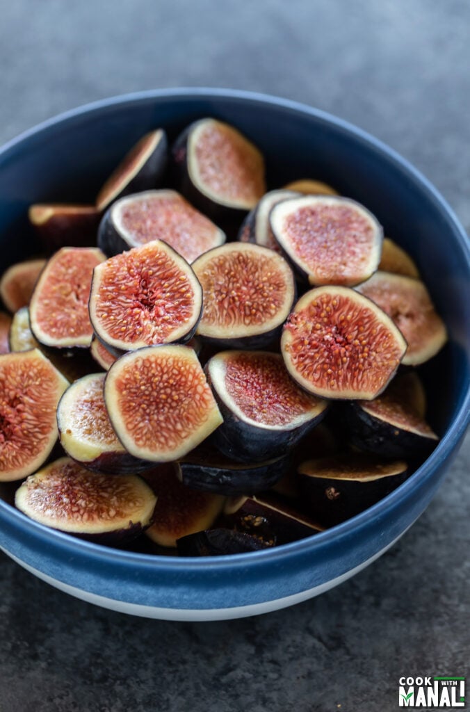 cut fresh figs in a bowl