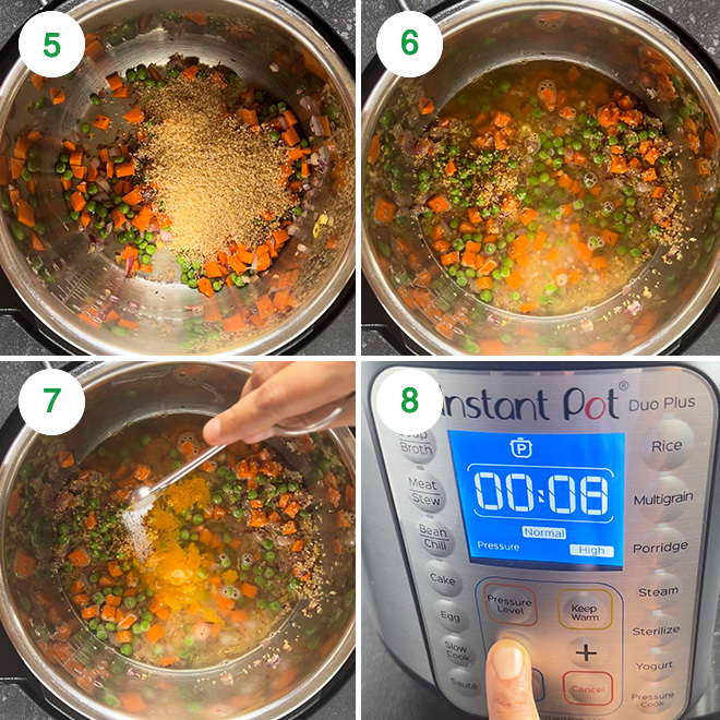 step by step picture collage of making vegetable daliya in instant pot