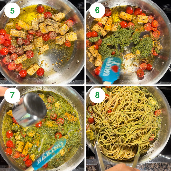 step by step picture collage of making paneer pesto pasta