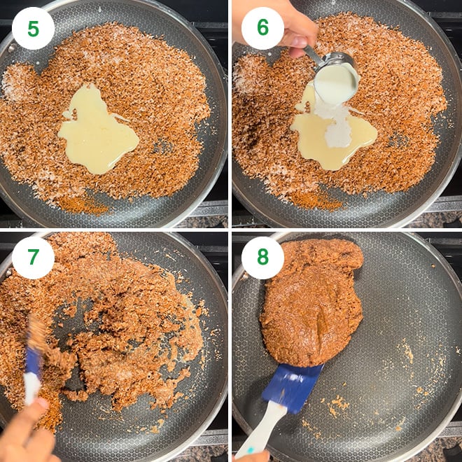 step by step picture collage of making biscoff ladoo