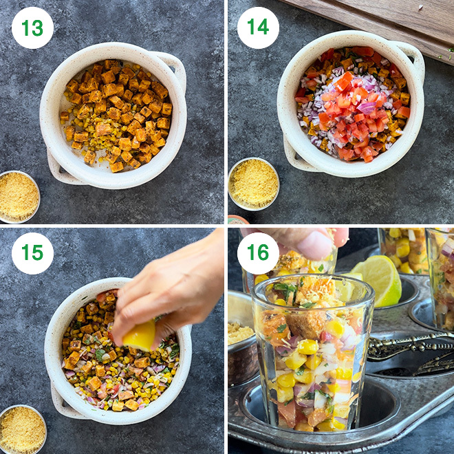 step by step picture collage of making paneer tikka corn chaat