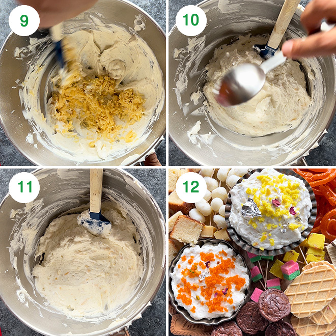 step by step picture collage of making mithai dip
