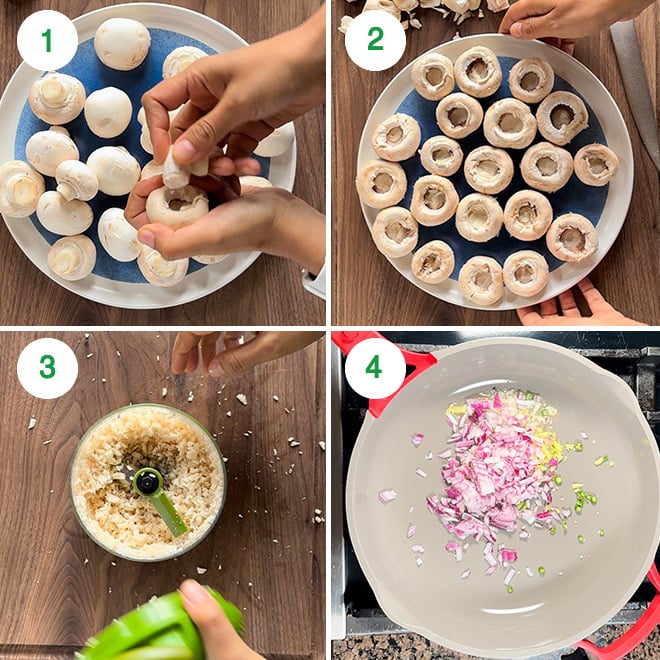 step by step picture collage of making tandoori mushrooms