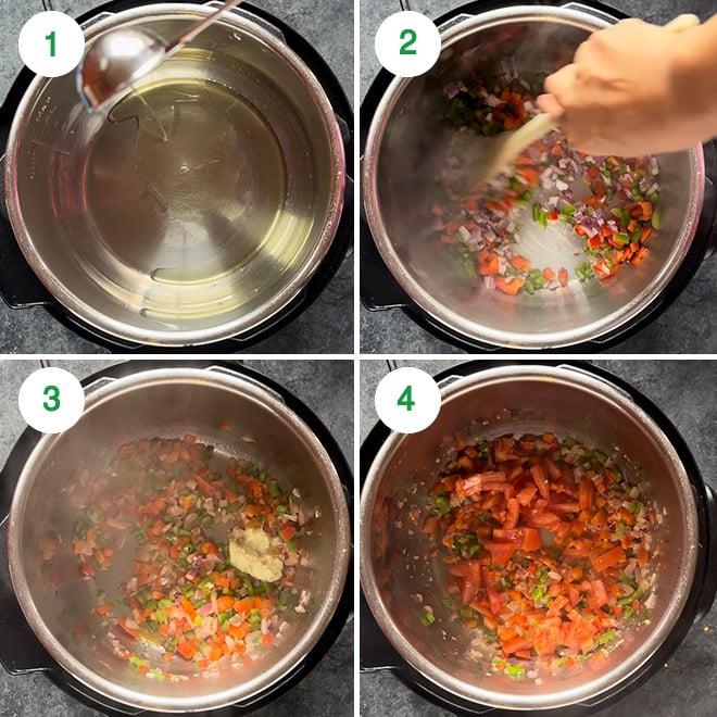 step by step picture collage of making masala macaroni in the instant pot