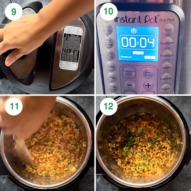 step by step picture collage of making masala macaroni in the instant pot