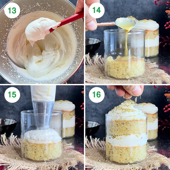 step by step picture collage of making thandai cake jars