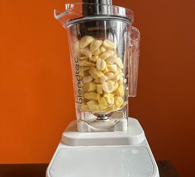 cut ginger and garlic placed in a high speed blender