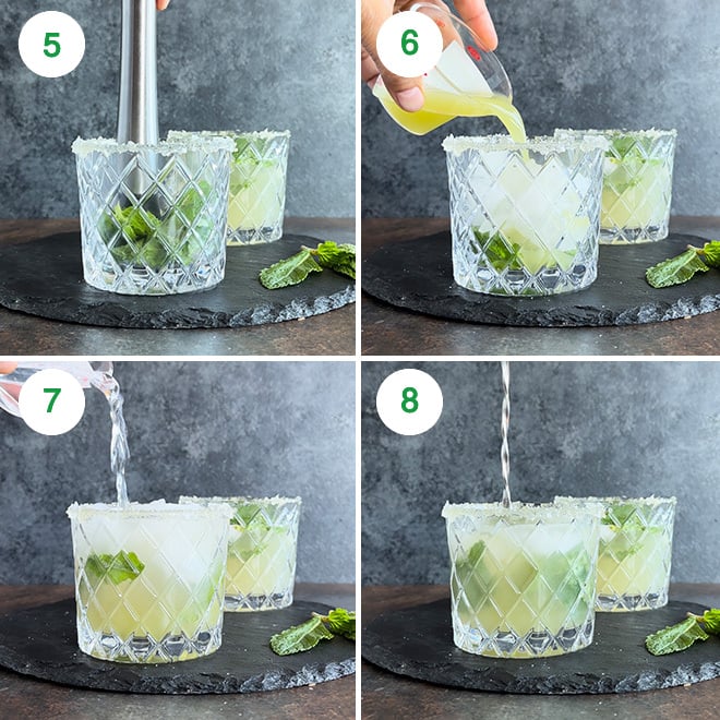 step by step picture collage of making cucumber mocktail